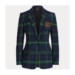LAUREN RALPH LAUREN Plaid Bullion Crest Blazer Plus Size 22W NWT
